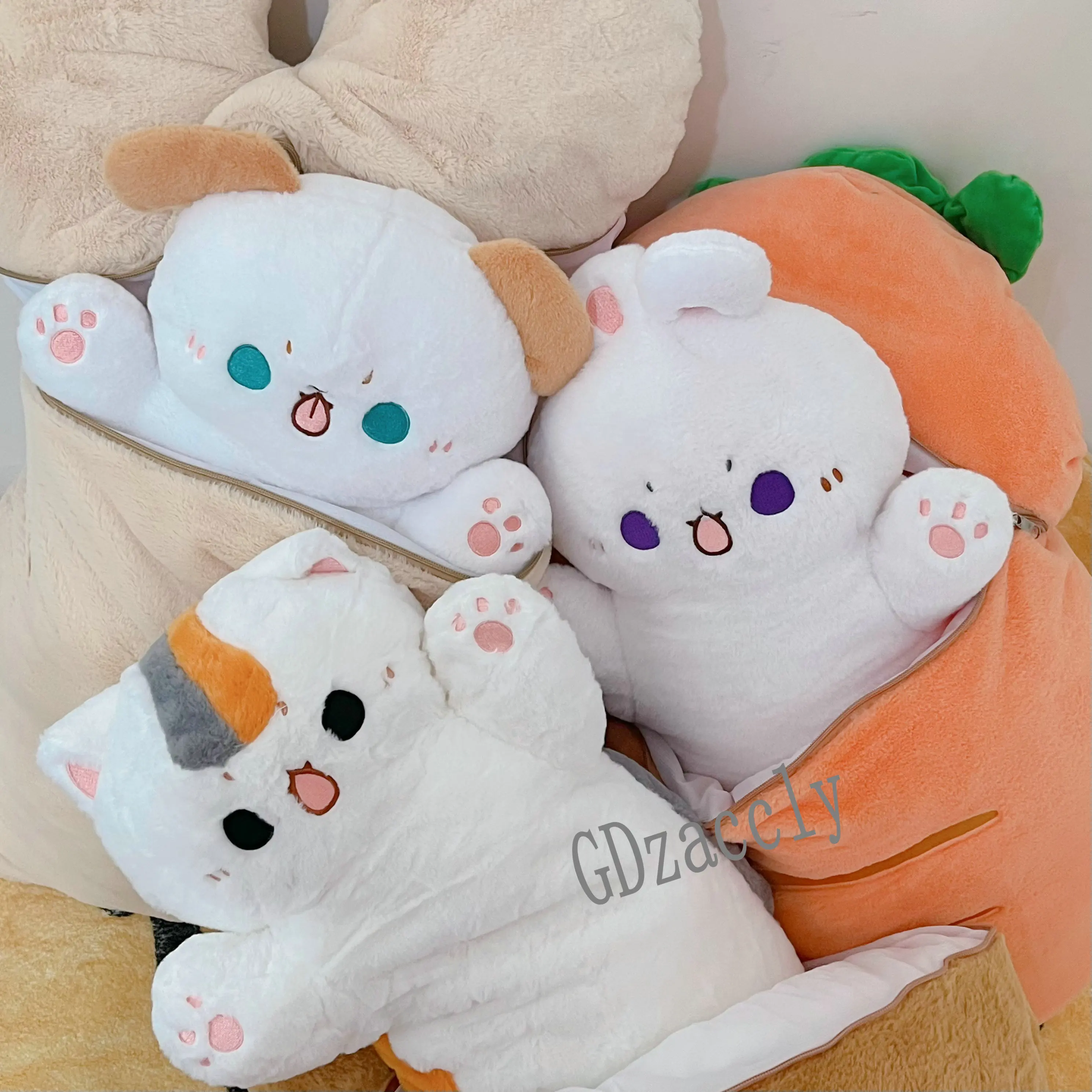 80cm Kawaii Taiyaki Cat Dog Rabbit PlushToys Furry Animal Plushie Pillow Bone Carrot Cushion Lovely Doll Christmas Birthday Gift