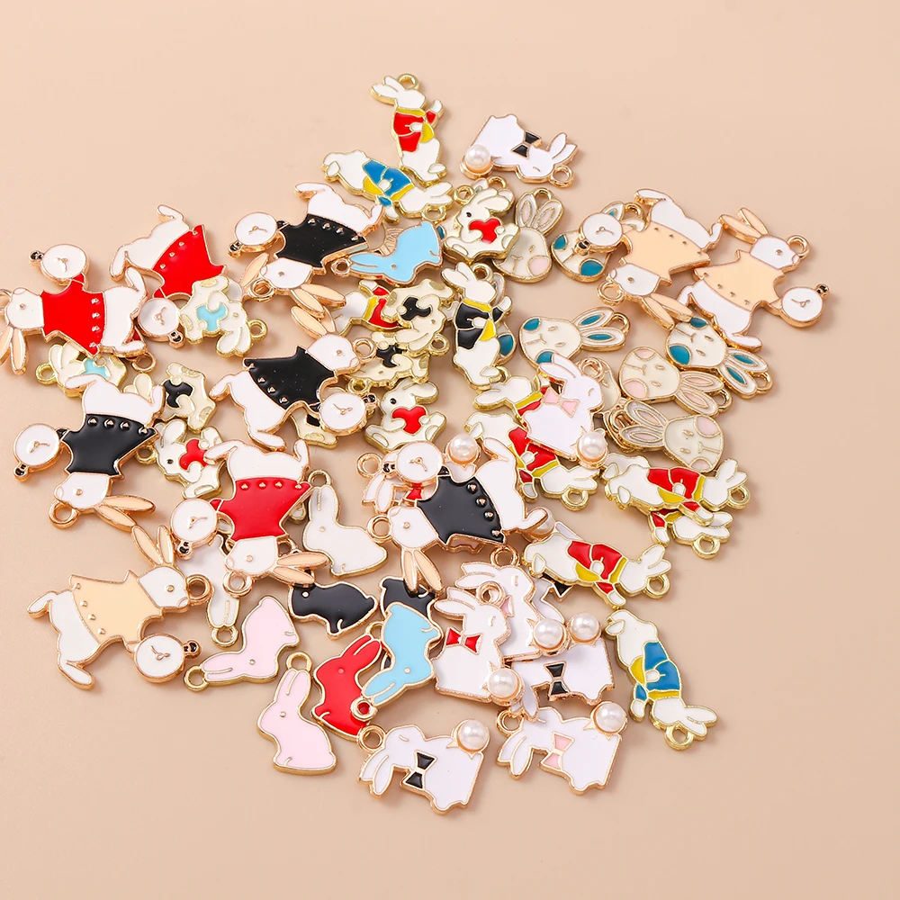 Leslie 10 Stück niedliche Häschen-Emaille-Mini-Kaninchen-Charms für DIY-Schmuckherstellung, Tier-Anhänger, Halskette, Ohrringe, Zubehör – Detail 3