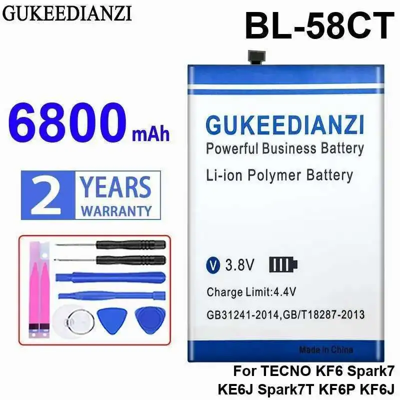 

6800Mah For Tecno KF6 Spark7 KE6J Spark7t KF6P KF6J Safe Mobile Phone Battery BL-58CT