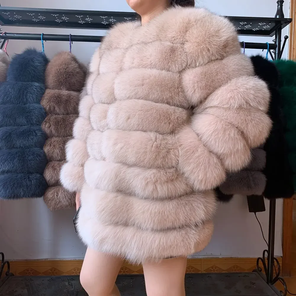 New Fast Shipping New Fashion Women Fashion Real Natural Fox Fur Long Coat Jacket for Winter Warm Over Coat