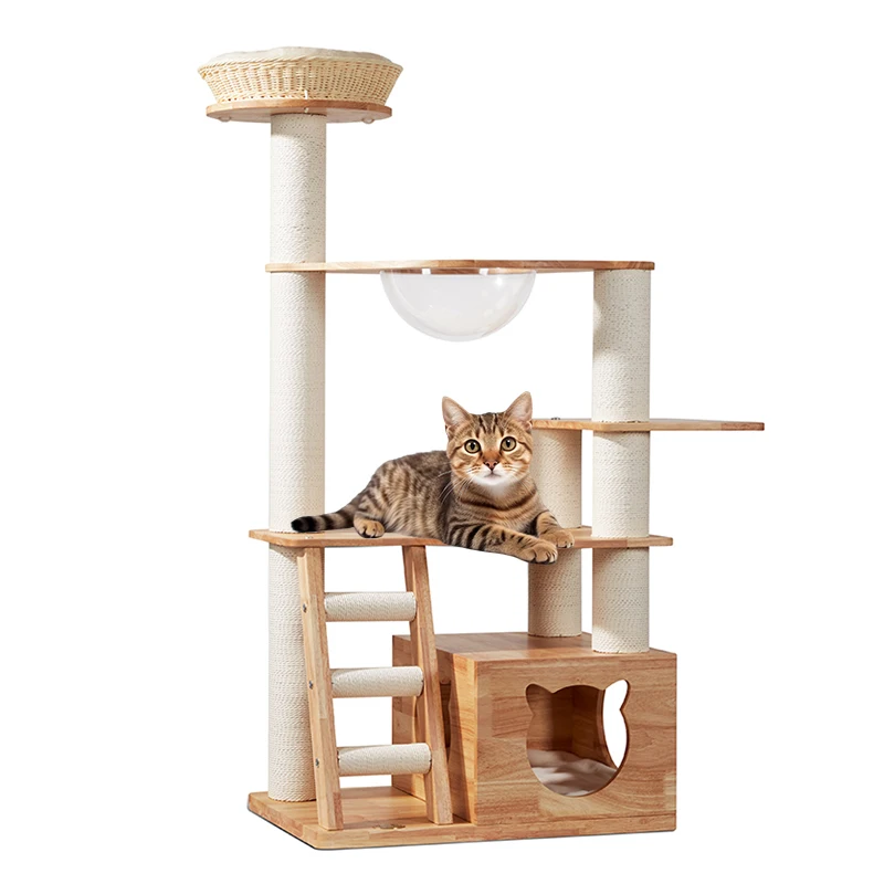 Customized Wooden Cat Scratching House and Climbing Frame Sustainable Playing Furniture Scratcher for Cats Packaged in Carton