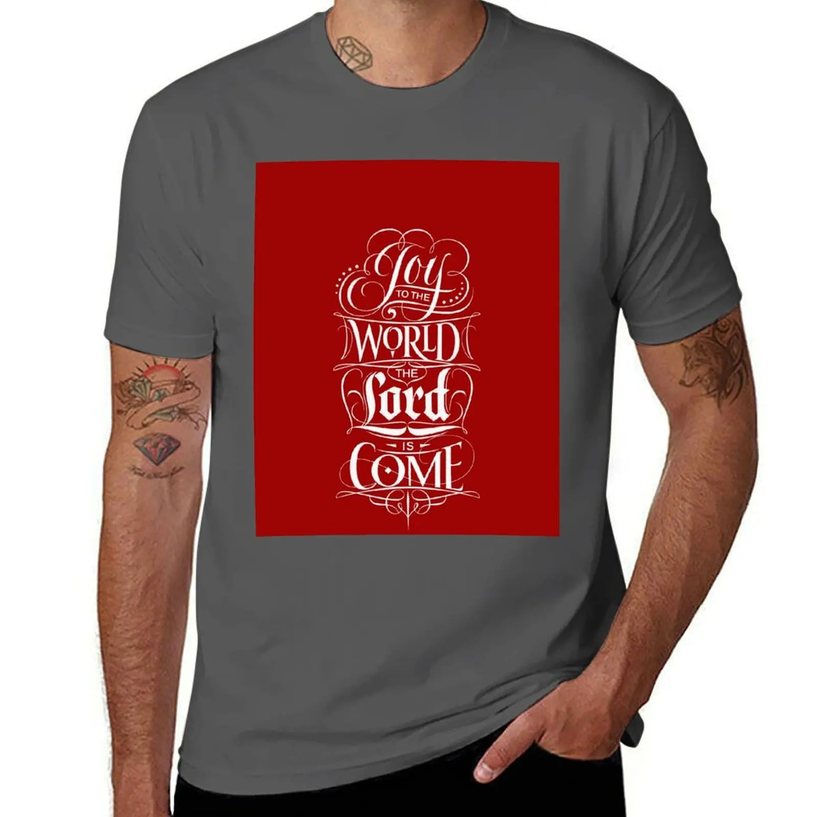 

Joy to the World, the Lord is Come - Christian Religious Christmas Carol Chalkboard Lettering - Red T-Shirt