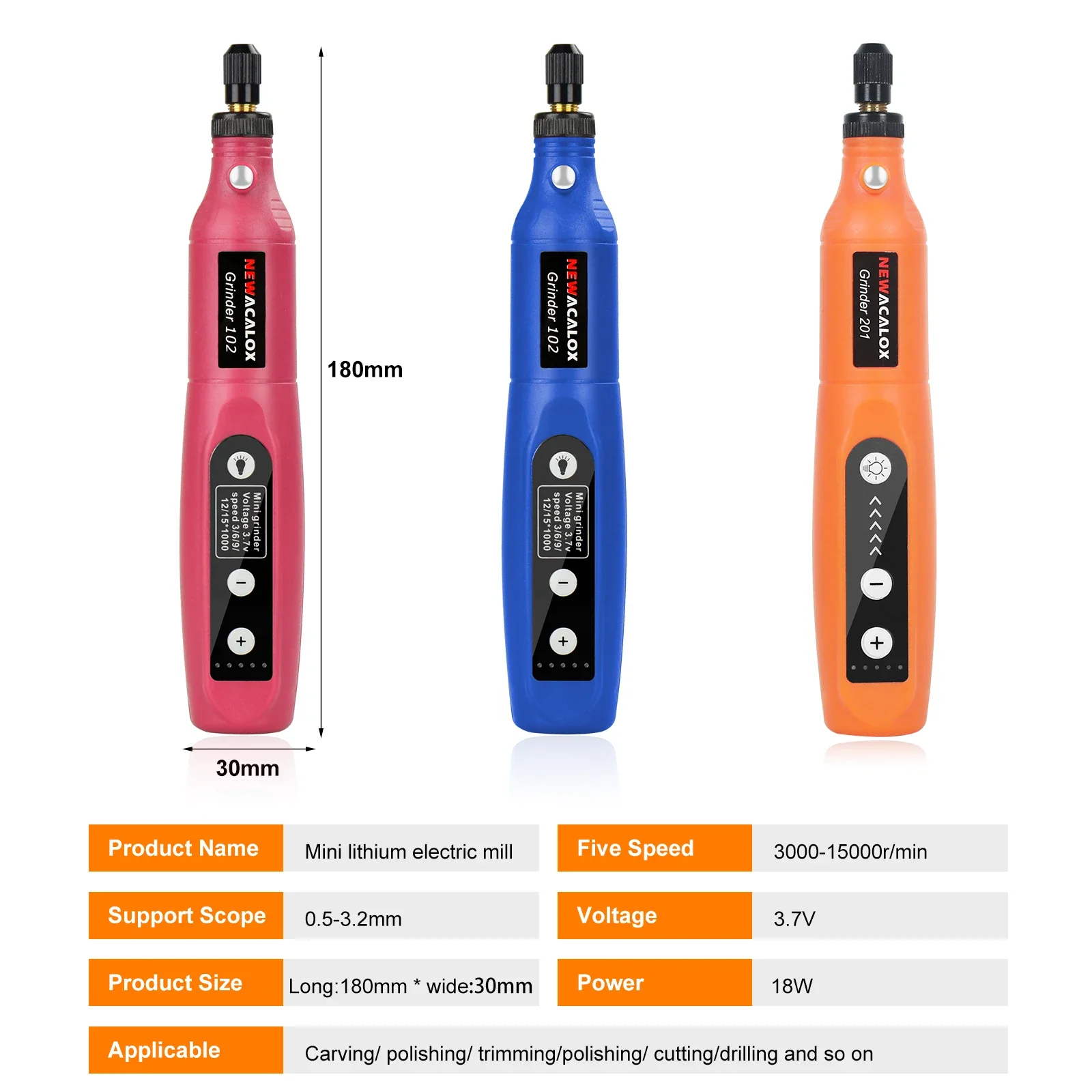 

NEWACALOX Электрический беспроводной вращающийся инструмент, гравировальная ручка с 173-аксессуарами, 5 скоростей настройки, 3000-15000 об/мин для резьбы, шлифования