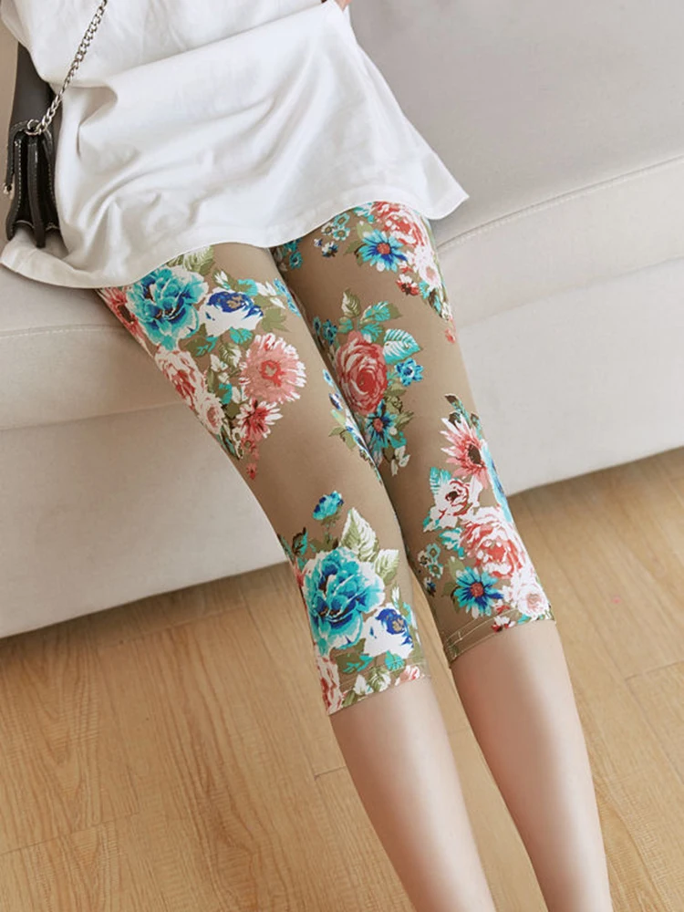 YSDNCHI Short Pants Elastic Floral Stretch Casual Legging Female Breathable Casual Leggings Women 2021 Summer Capris