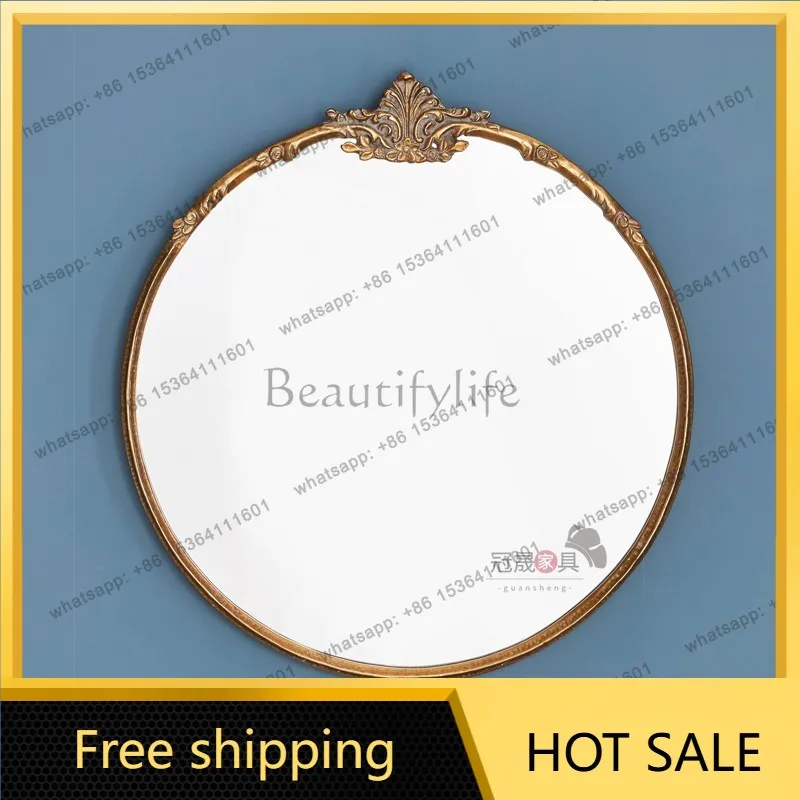 LS retro makeup mirror European carved dressing light luxury wall wall wall hanging bathroom French bathroom mirror