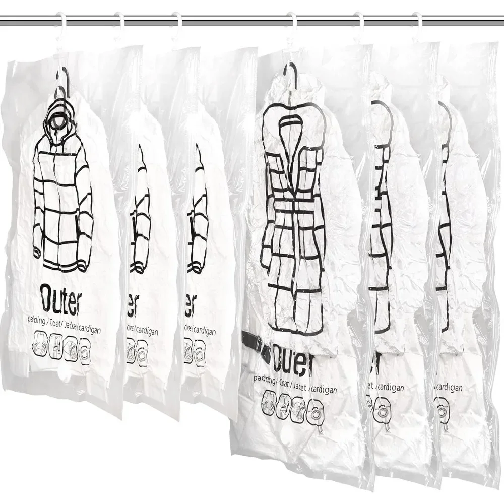 6-piece Set of Hanging Vacuum Storage Bags 26.3x35.4 Inches (67x90cm) 3 Pieces, 26.3x43.3 Inches (67x110cm) 3 Pieces