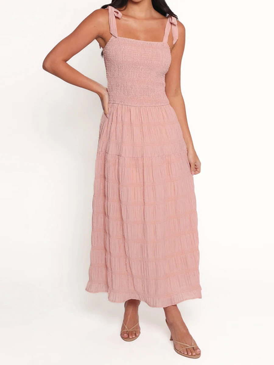 Abito lungo da donna nuovo tinta unita con spalline increspate Abito Cami Abito estivo senza maniche moda S-XL