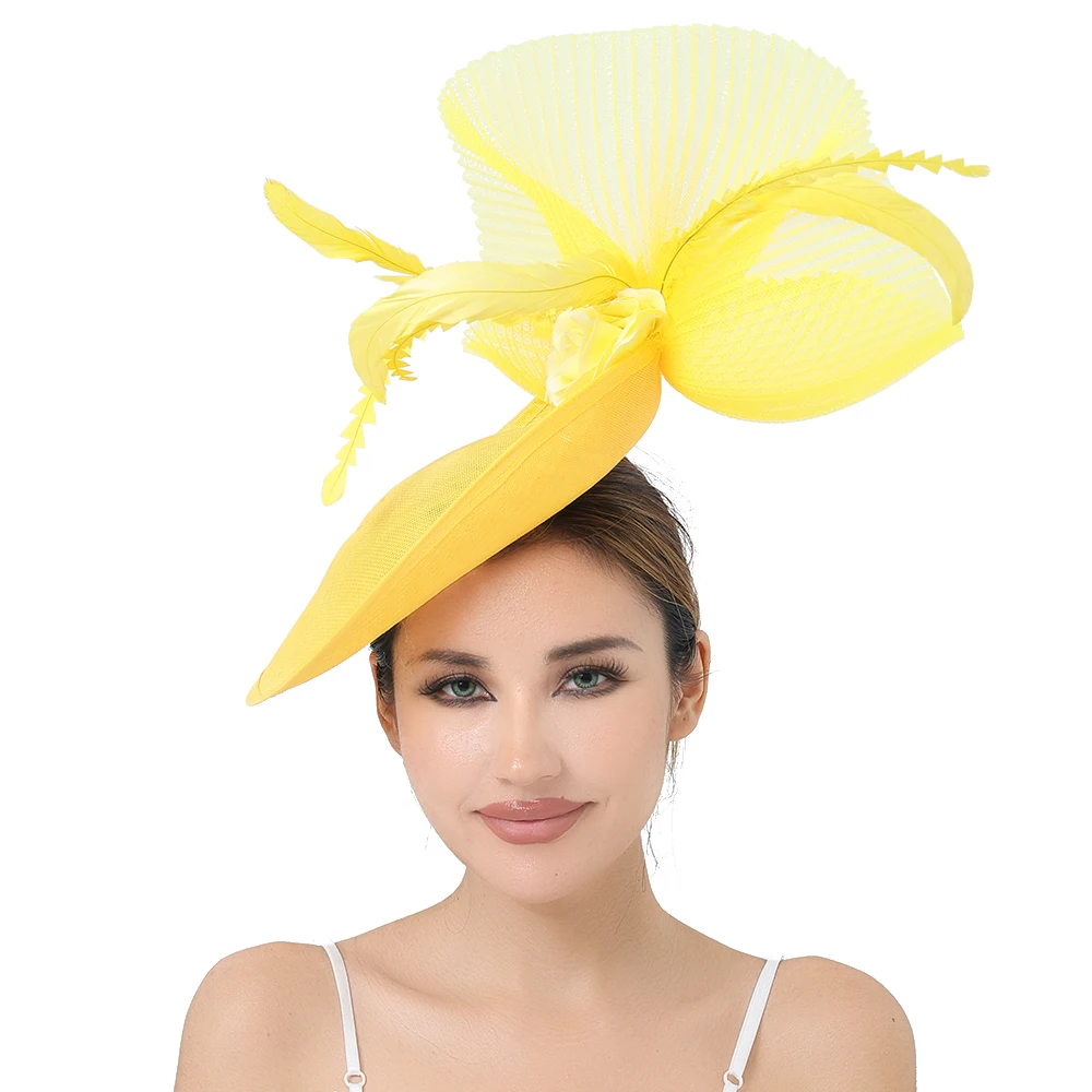 Elegant bride Lady Women Wedding New Fascinator Hat Hairpins Flower Hair Accessories Women Church Hat Cocktail Feather Headwear