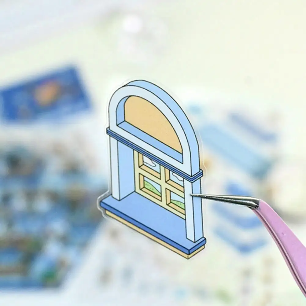 4 Sets DIY 3D House Stickers Reusable Korean Stickers Miniature Scene Stickers Mini Room Scenes Coated Surface Sticker