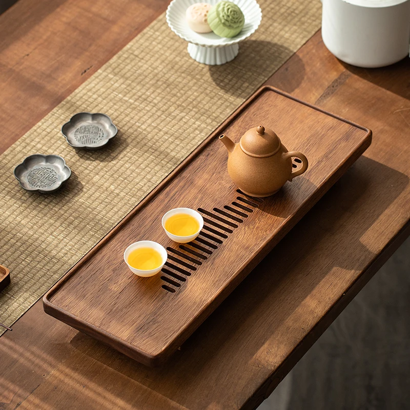 Walnut Modern Tea Tray Zen Style with Removable Drawer Dry Brewing Platform Compact Table for Home Mini Tea Set for Beginners