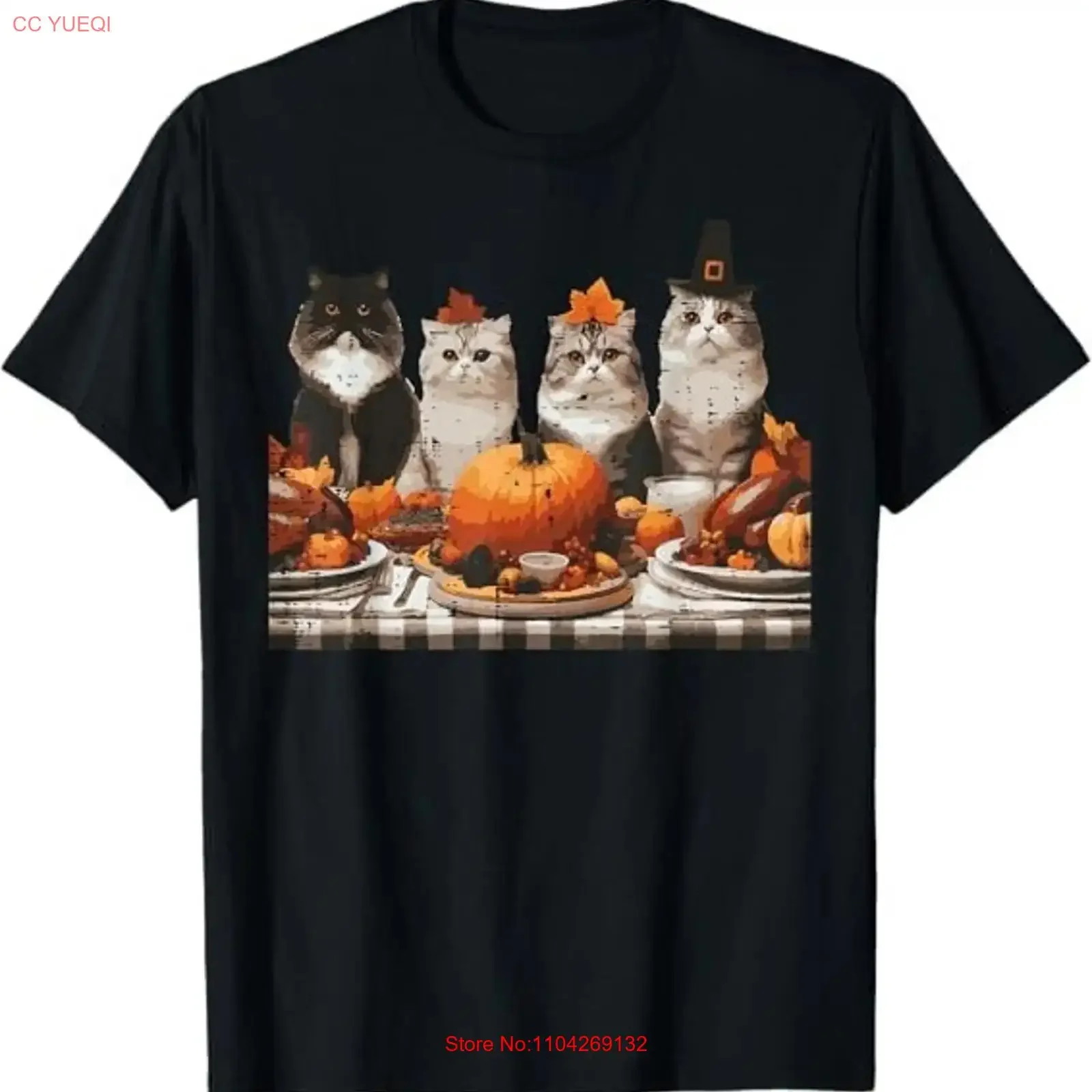 NEW Thanksgiving Cats Dinner Feast Retro Design Best Idea T Shirt S 3XL long or short sleeves vintage Washed Stylish Breathable