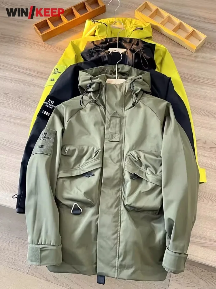 

Outdoor Spring Mens Windbreaker Jacket Unisex Hooded Camping Hiking Coat Zipper Pockets Travel Coat Mountaineering Sport Jacket