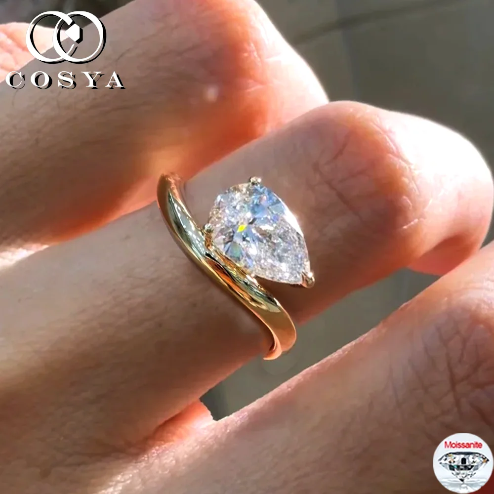 

COSYA 1.5/3CT Pear Cut Moissanite Ring 100% S925 Silver 18K D VVS1 Lab Diamond WaterDrop Solitaire Engagement Band Jewelry Gift