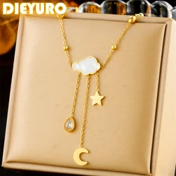 DIEYURO 316L Stainless Steel White Shell Cloud Star Moon Pendant Necklace Women 2024 New Exquisite Bead Neck Chain Jewelry Gift