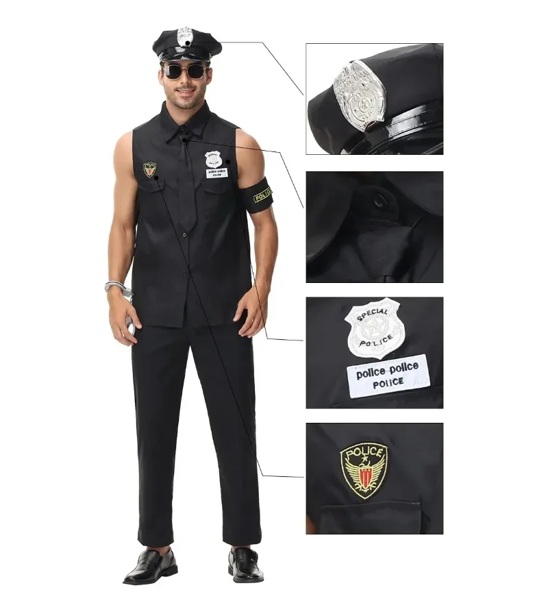 Adulto Uomo America Costume della Polizia degli Stati Uniti Top Camicia da Uomo Poliziotto Cosplay Set di Abbigliamento di Halloween