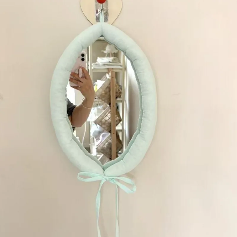 Portable Hanging Makeup Mirror Cartoon Chef Cat Oval Foldable Cute Dorm Room Bedroom Wall Door Vanity Decor Small Pink Gift