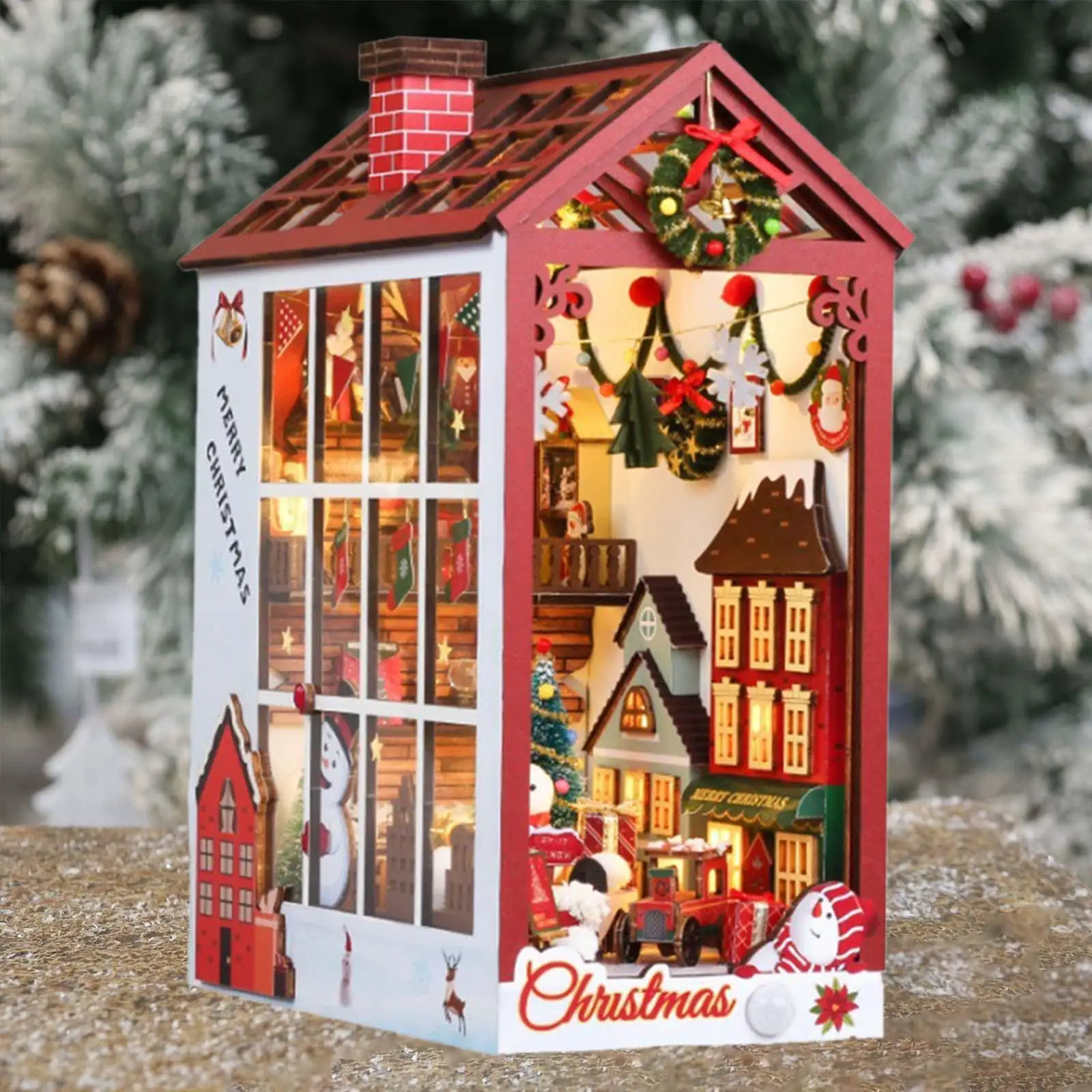 Christmas Dollhouse Bookend DIY Puzzle Scenes Ornament for Mantelpiece Decor