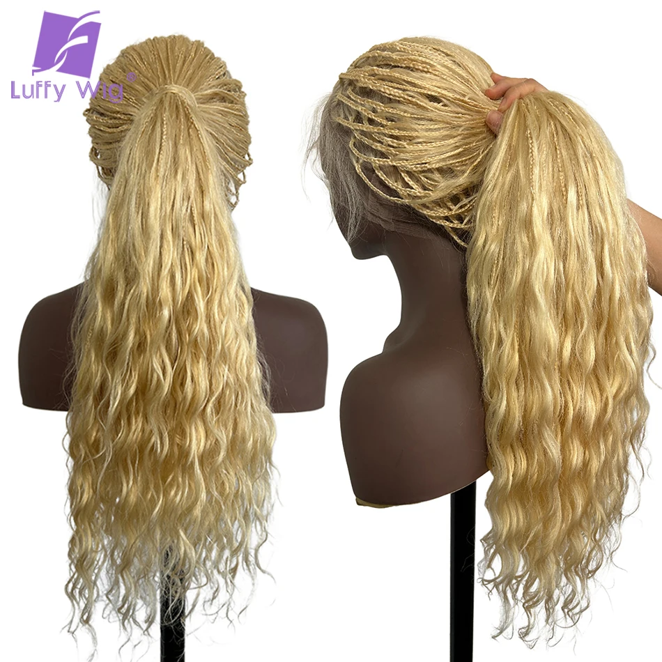 300Density Human Hair Braided 613 Color Full HD Transparent Lace Wigs PrePlucked Knotless Boho Braids Wigs Curly End Baby Hair