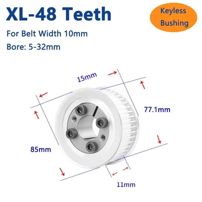 

1pc 48 Teeth XL Expansion Sleeve Synchronous Wheel 48T Keyless Bushing Timing Pulley for Belt Width 10mm Bore 5 6 6.35 8 9-32mm