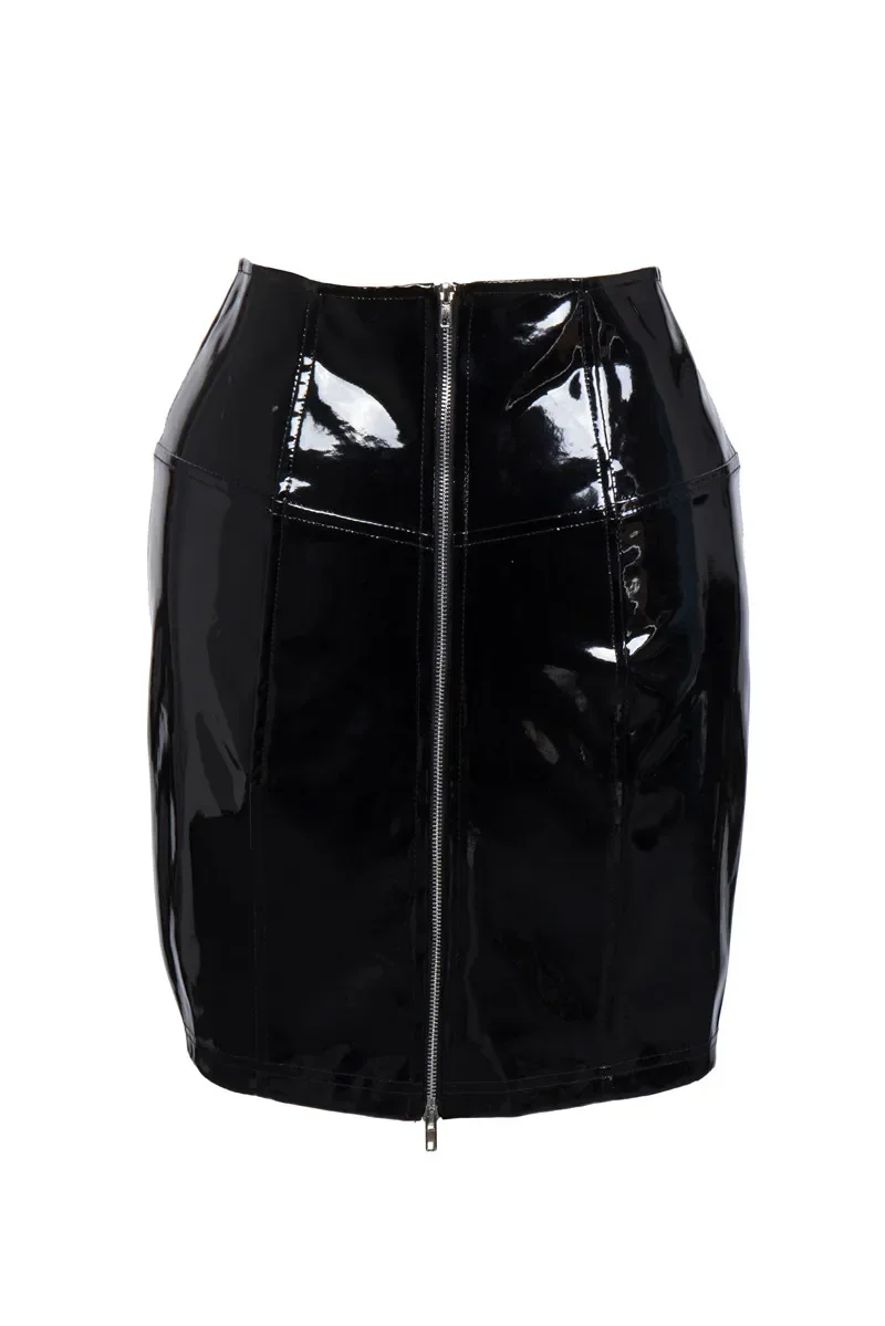 Vocole Women\'s Summer Fashion Zip PVC PU Leather Pencil Mini Skirt Lace Up