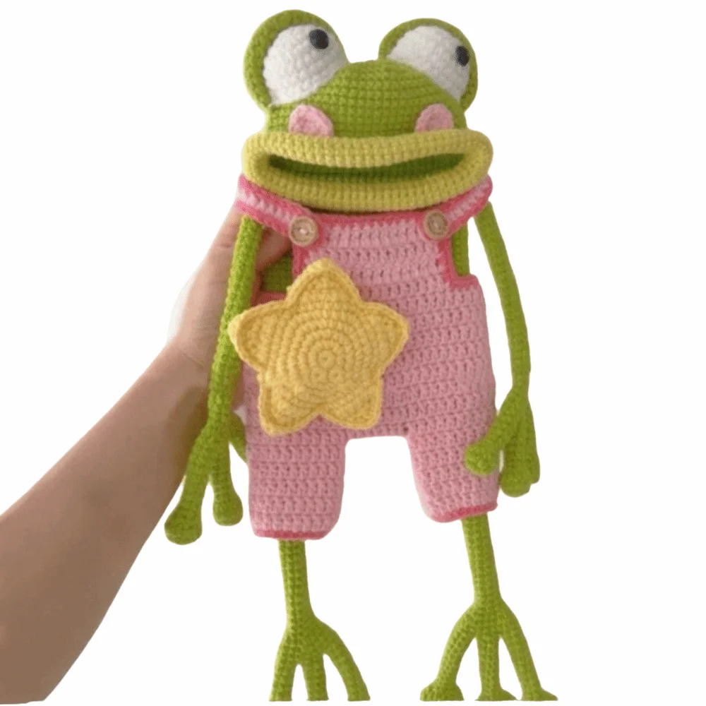 Handwoven Crochet Frog Materials Kit DIY Material Bag Yarn Big Mouth Frog Phone Pouch Ugly Cute Funny Crossbody Crochet Purse