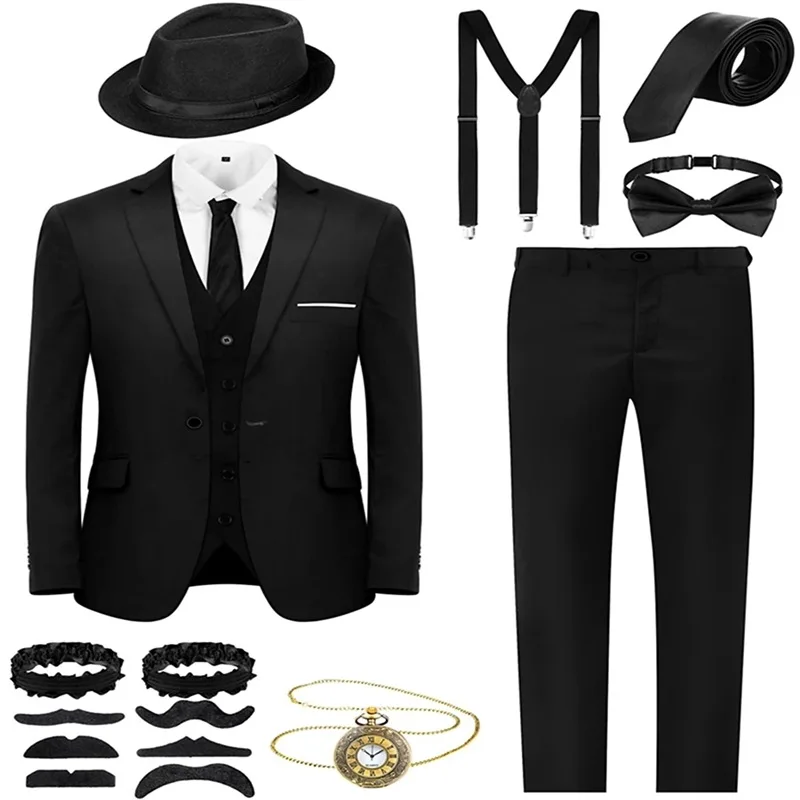 Gatsby Suit Vest Shirt Set Men's Cocktail Party Wedding Engagement Outfit Special Wide Polyester Fiber Youth Banquet Wear