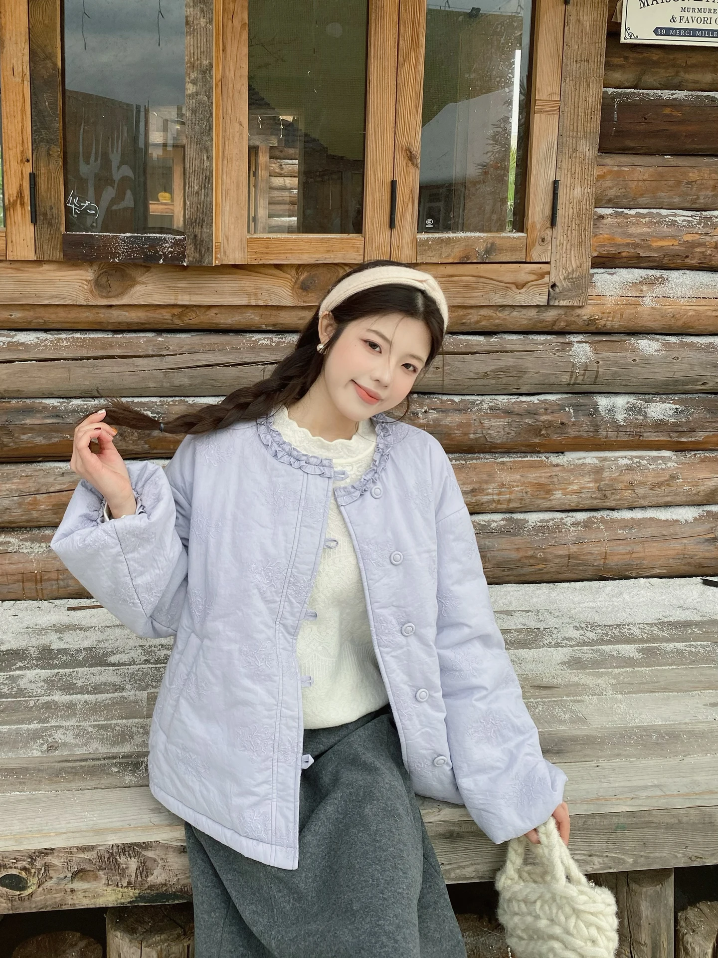 

Женская свободная куртка MOBAI из хлопка и льна с круглым вырезом, вышивкой, в новом китайском стиле, теплая зимняя верхняя одежда для повседневной носки