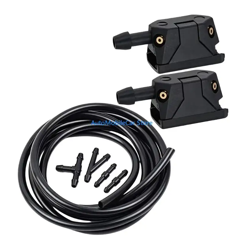 G8TE Windshield Washer Hose Set, Universal 4 Holes Arm Mounted Windshield Wiper Nozzle and Hose Connectors and 2M Fluid Hose for