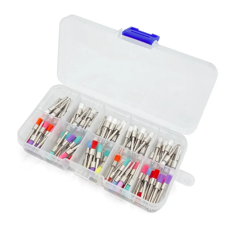 100Pcs Dental Polishing Brush Kits Disposable Nylon Flat Brush Heads 2.6mm Mixed color Cleaning Polishing Accessories