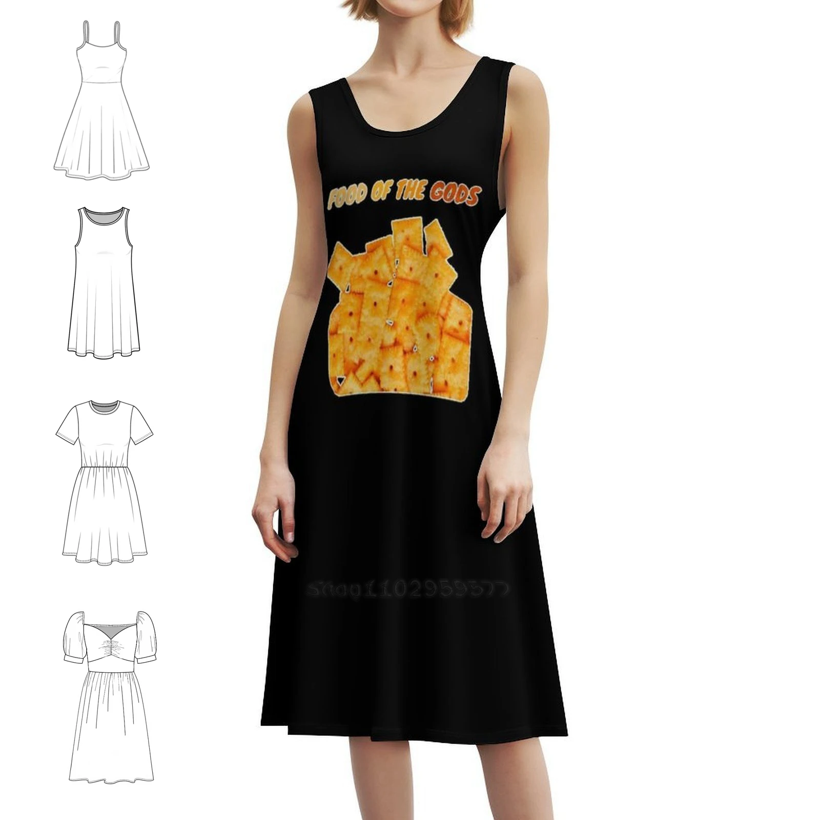 فستان بوهيمي بدون أكمام من Cheez It للنساء مطبوع عليه فساتين حفلات الشاطئ Cheez It Food Cheese Snack Cheez ملابس نسائية