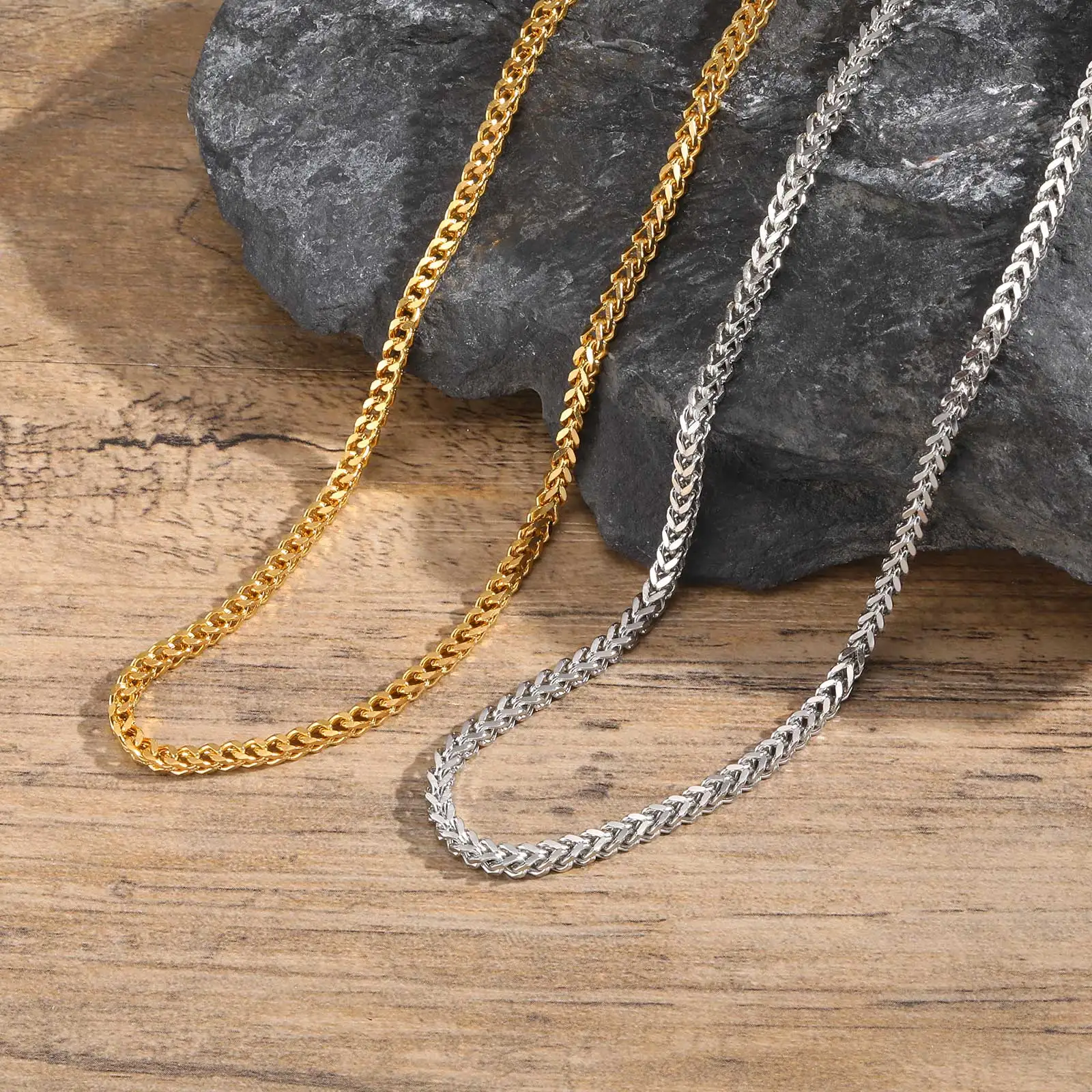 Tire JONecklace-Collier en acier inoxydable pour hommes et garçons, optique de 3mm, cadeaux de bijoux pour hommes