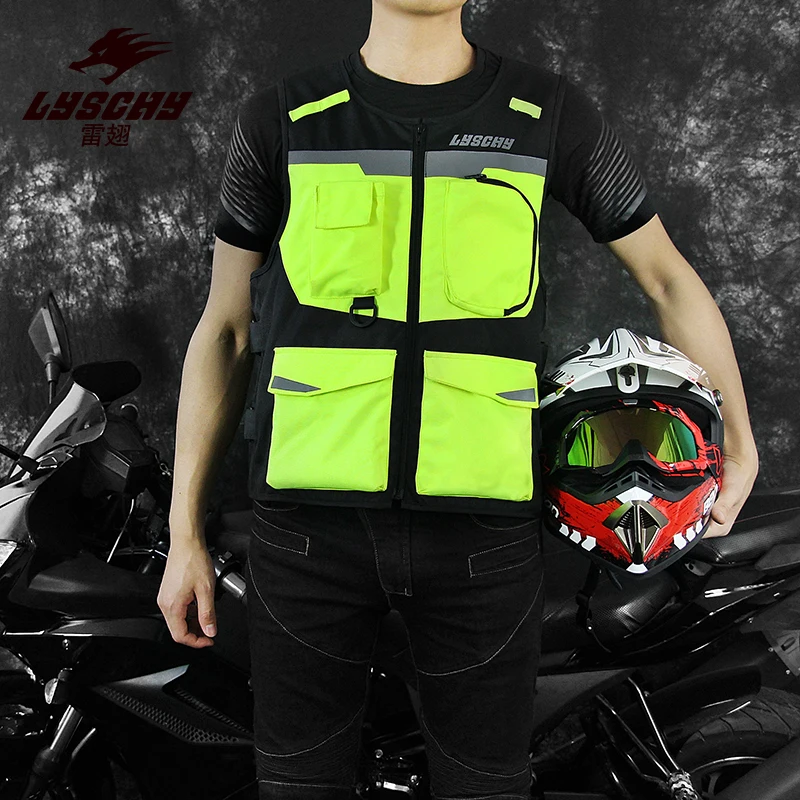 LYSCHY Motorcycle Reflective Vest Riding Jacket Built-in CE Back Protector Reflective Vest Motorcycle Bike Riding Warning Vests