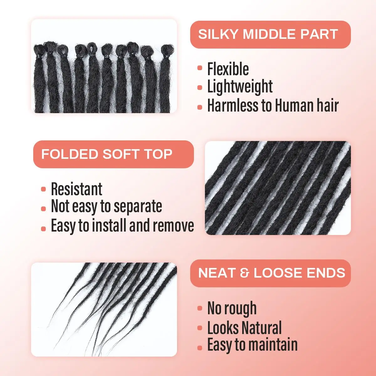 24 Inch Synthetic Dreadlock Extensions 10 Root/pack Hippie Single Ended Dreads Ombre Loc Extensions Reggae Style Crochet Hair