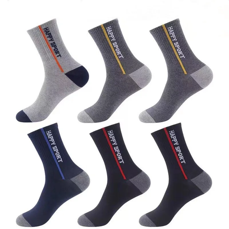 100% Cotton Thick Sports Business Socks Sweat Absorbing Odor Proof Mid Length Stockings Basketball Trendy Socks Men\'s Autumn