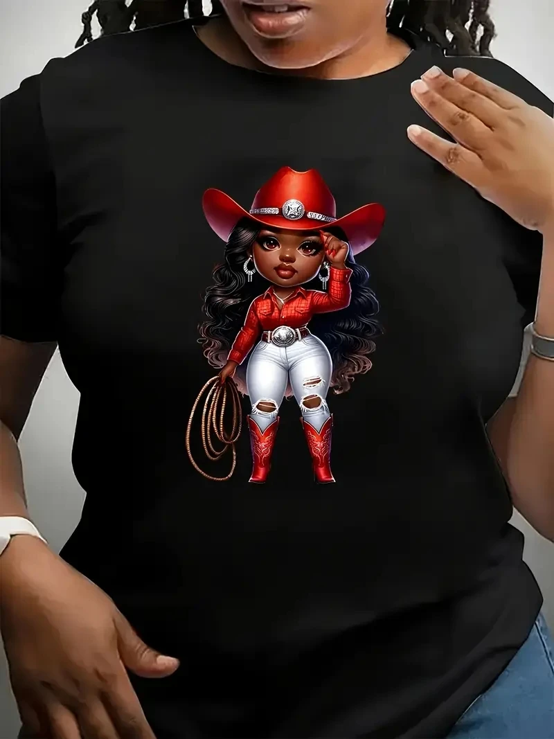 

Camiseta informal con estampado geométrico de talla grande para mujer camiseta con estampado de vaquera occidental