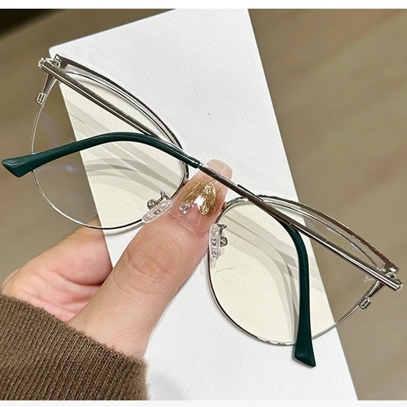 Nowe Metalowe Okulary Optyczne w Kształcie Kociego Oka Modne Retro Damskie Ozdobne Okulary Biurowe Komputerowe Anty Niebieskie Światło