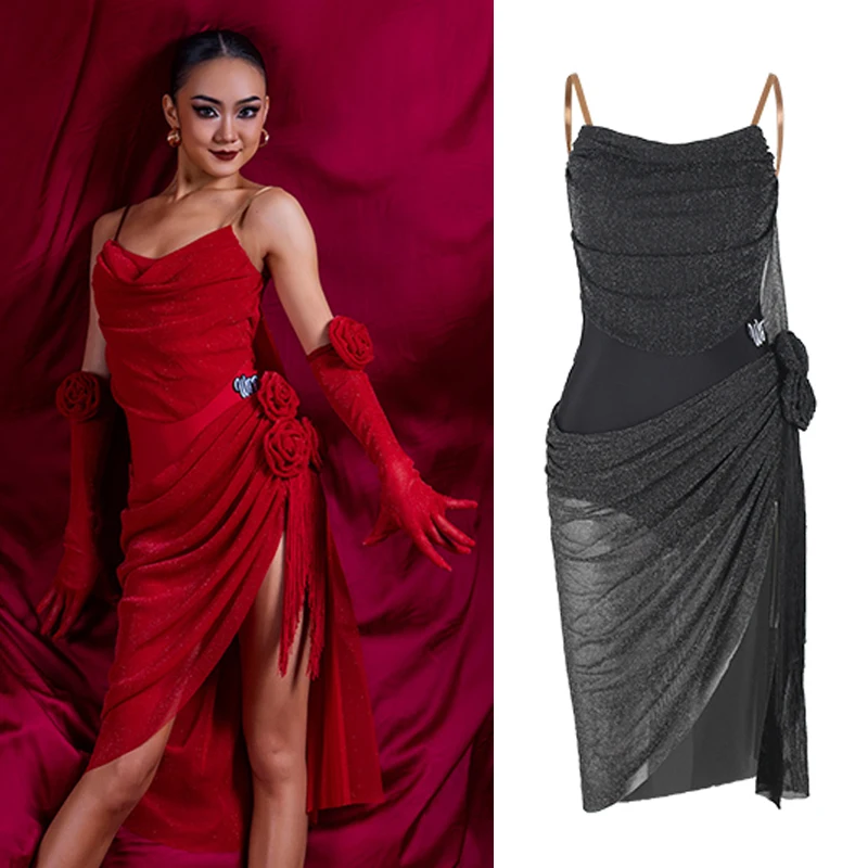 

Одежда для танцев танго, одежда для выпускного вечера для взрослых, новое платье для соревнований по латинским танцам, женское сексуальное платье с цветочным разрезом, румба