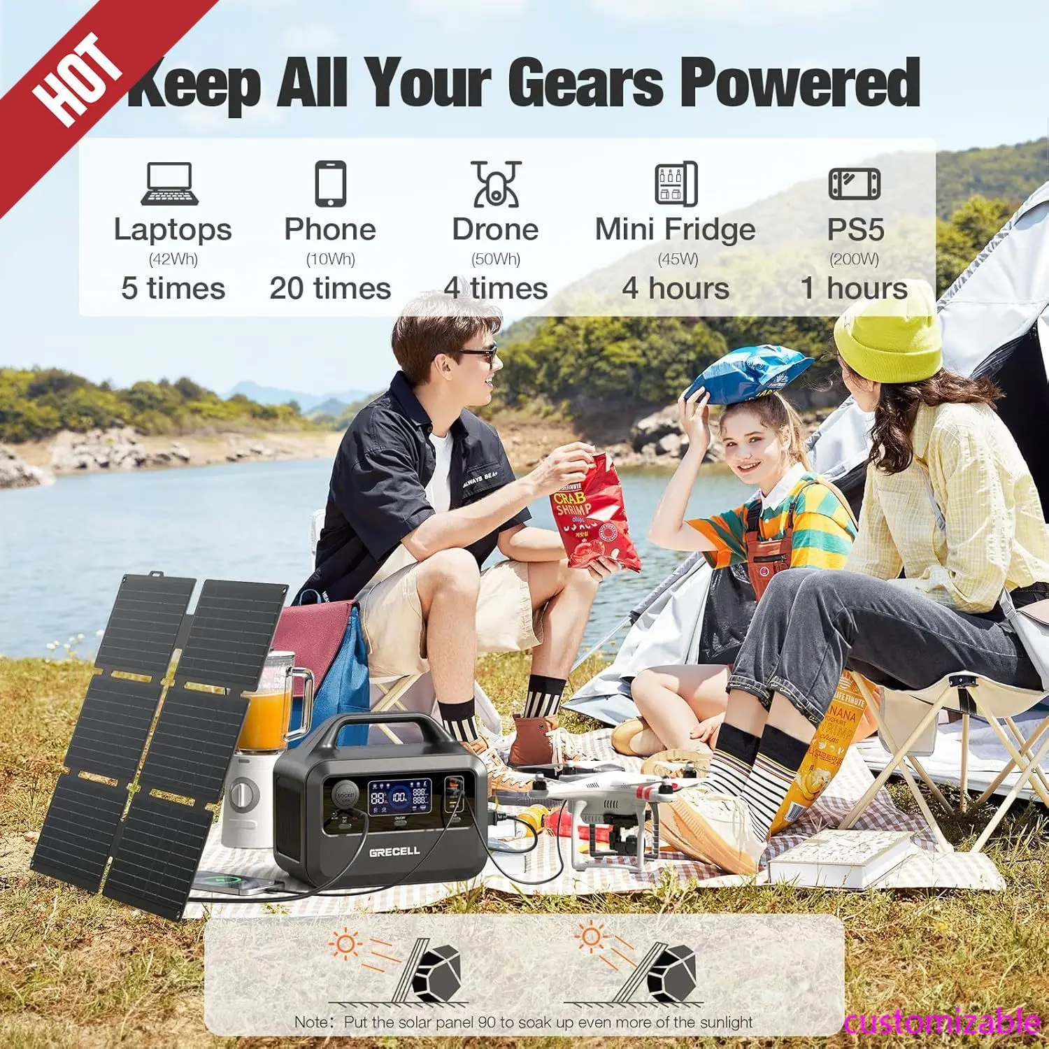 

40W Solar Panel Included,230Wh Portable Power Station 1.5hrs Fast Charging, (600W Surge) AC Outlets, LiFePO4 Battery Backup