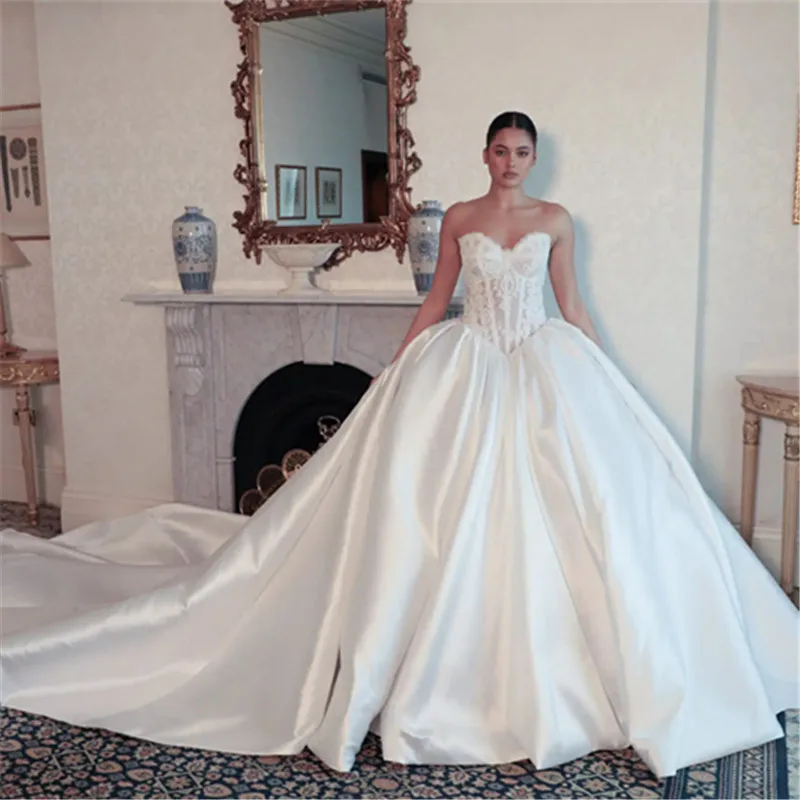 

Атласное свадебное платье Vestidos De Novia Estilo Princesa Vestido Encaje Con Corset Elegantes Weddings 2025 Boda Trouwjurk Mariage