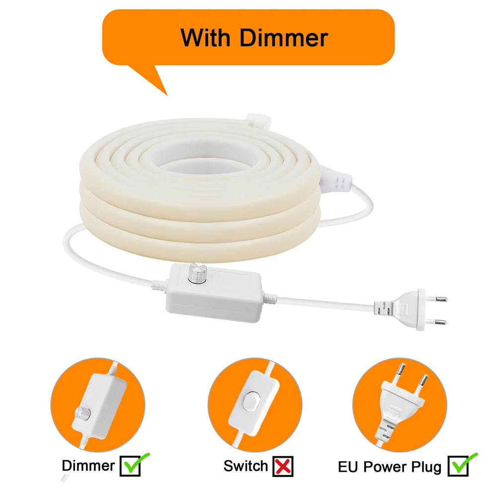 Dimmable LED COB Neon Strip Light 220V Dimmer EU Power Plug Kit 10 Colors 288LEDs/m Linear Lamp Flexible RA90 Decor Waterproof