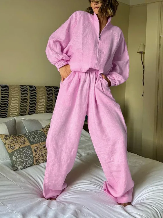 

Women's Cotton Linen Long Sve Stand Collar Top And Pants Outfit Traditional Chinese Faion Spring Autumn Winter Season