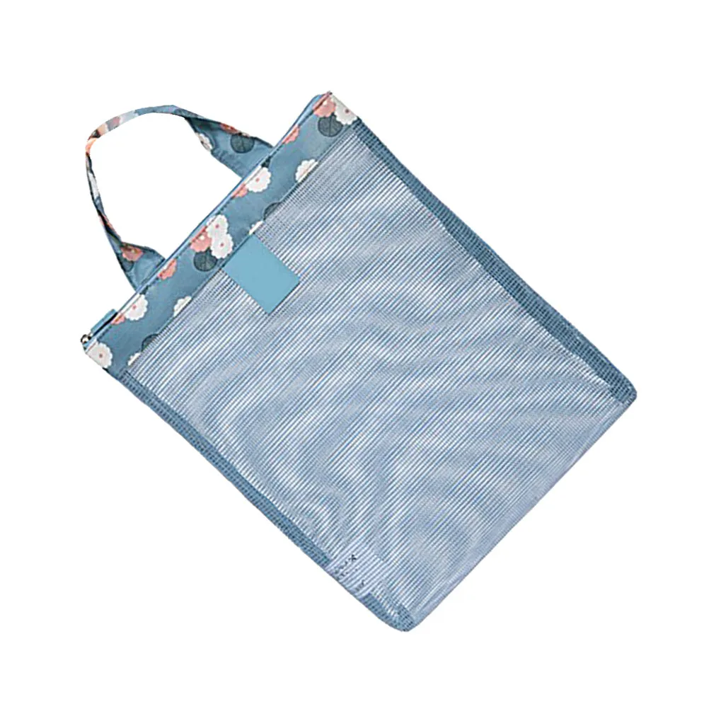 

Premium Mesh Beach Bag for Sand Drainage Swim Pool Boating Storage Lightweight Portable Family Outdoor Activity Blue Flower