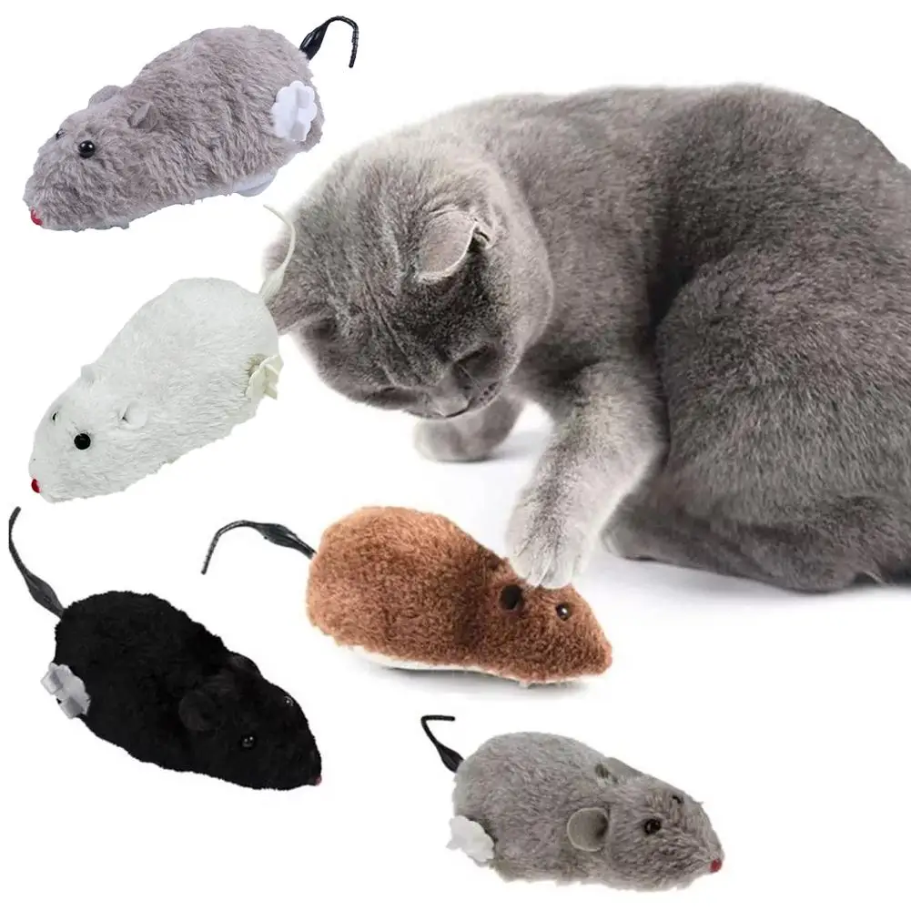 Cute Wind-Up Rat Toys Realistic Plush Rat Toys Novelty Running Racing Mouse Clockwork Toys Interactive Toys For Pets Suppli C6V9