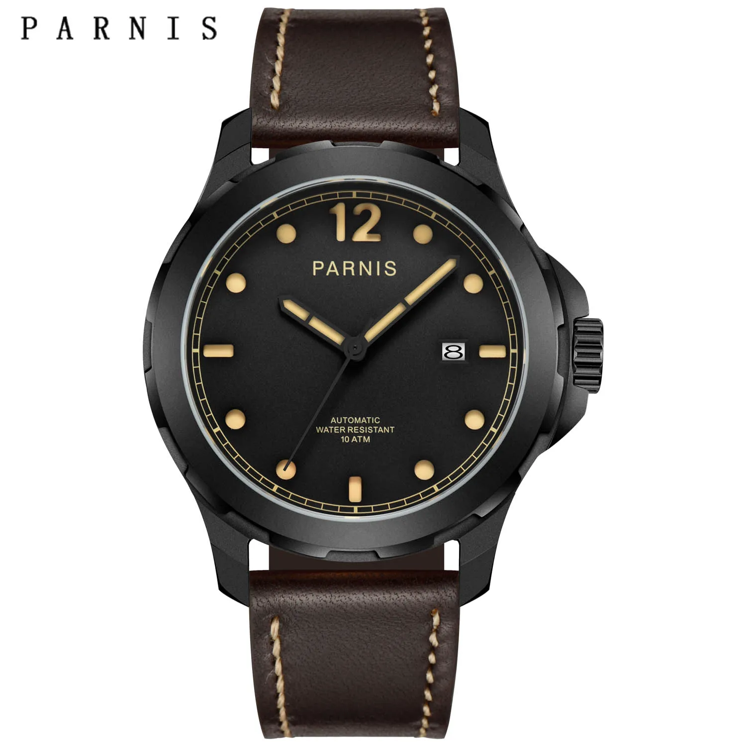 Parhéritage-Montre mécanique automatique pour homme, 44mm, or rose, saphir, calendrier, bracelet en cuir, étanche, cadeau