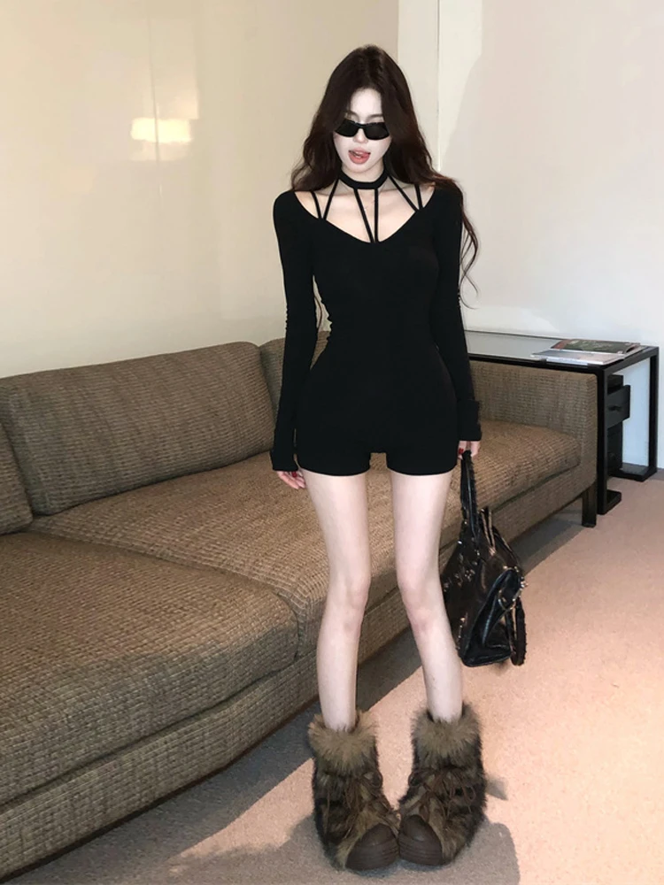 Bla Hollow out Ne Hangende Super Afslankende Lange Sve Jumpsuit Sexy ort Design Bodycon Broek voor Dames