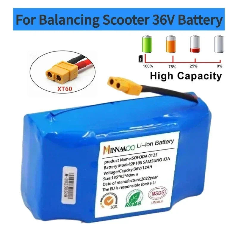 

10S2P 36V Replacement Li-ion Battery for Electric Self Balancing Scooter HoverBoard Unicycle with Capacity 4.4Ah/7Ah/12Ah