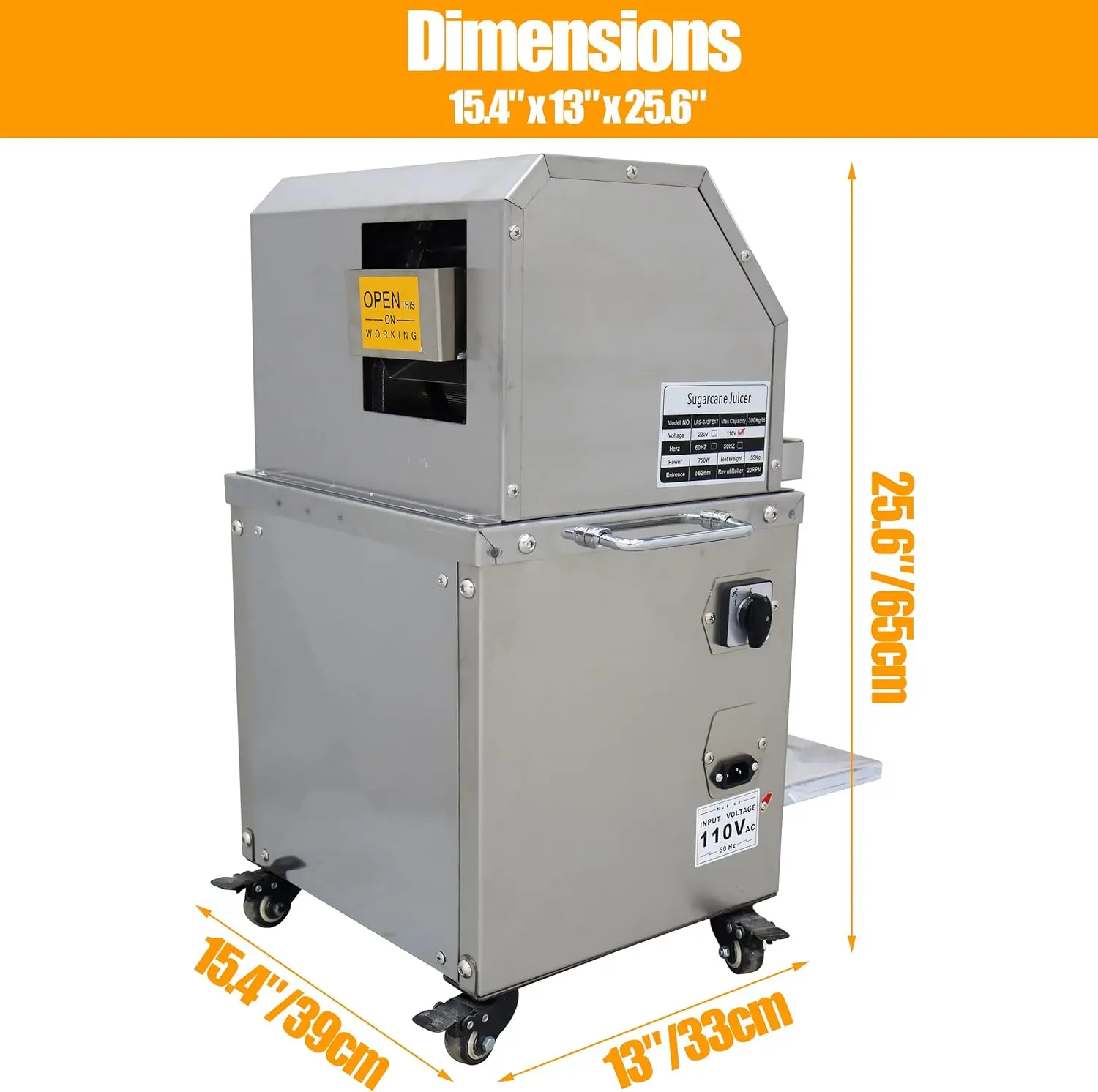 電気サトウキビプレスジューサーマシン、750Wステンレス鋼サトウキビジューシングクラッシャー抽出器