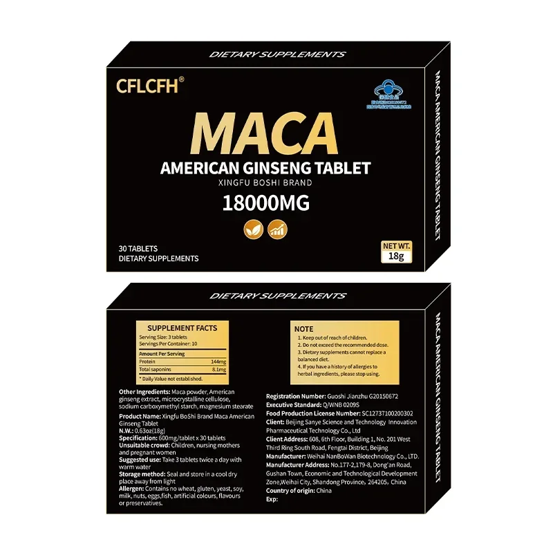 Maca American Ginseng Tablet 18000MG Ergänzung Männer Ausdauer Muskelmasse Vitalität Unterstützung Nahrungsergänzungsmittel