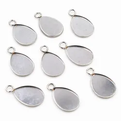 ( No Fade ) 20pcs 10x14mm Inner Size Stainless Steel Material Drop Style Cabochon Base Cameo Setting Pendant Tray (T7-48)
