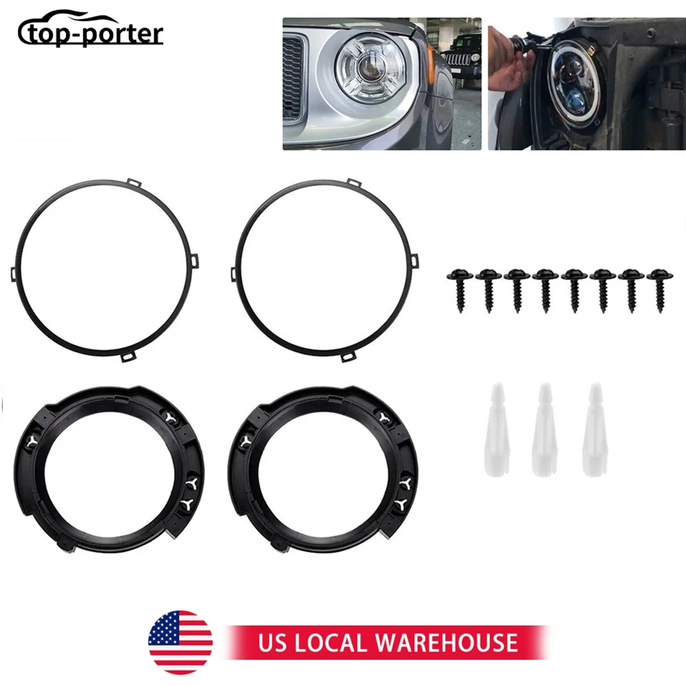 

For Jeep Wrangler JK 07-17 7 Inch Round Headlight Mounting Ring Retaining Bracket With Headlight Metal Rings For LED Headlights